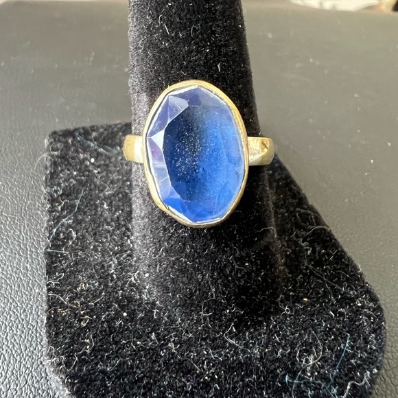 Vintage Style Sterling Silver Blue Glass Ring Size 6.5 B5 - Picture 1 of 3